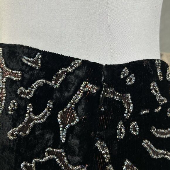Club Monaco Skirt 8 Black Velvet Beaded Animal Print Whimsigoth A-Line Mini - Picture 7 of 10